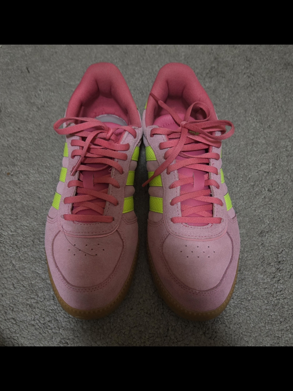 adidas Pink Suede Sneakers with Neon Yellow Stripes - Picture 3 of 5